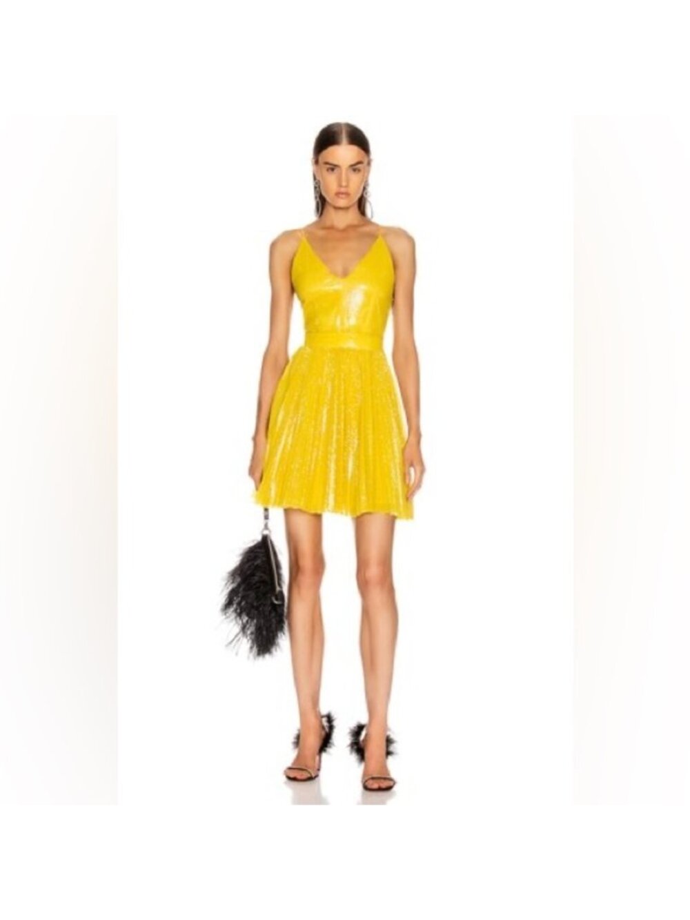 MSGM all over Yellow Sequin pleated skirt strap sleeve  Dress us 10